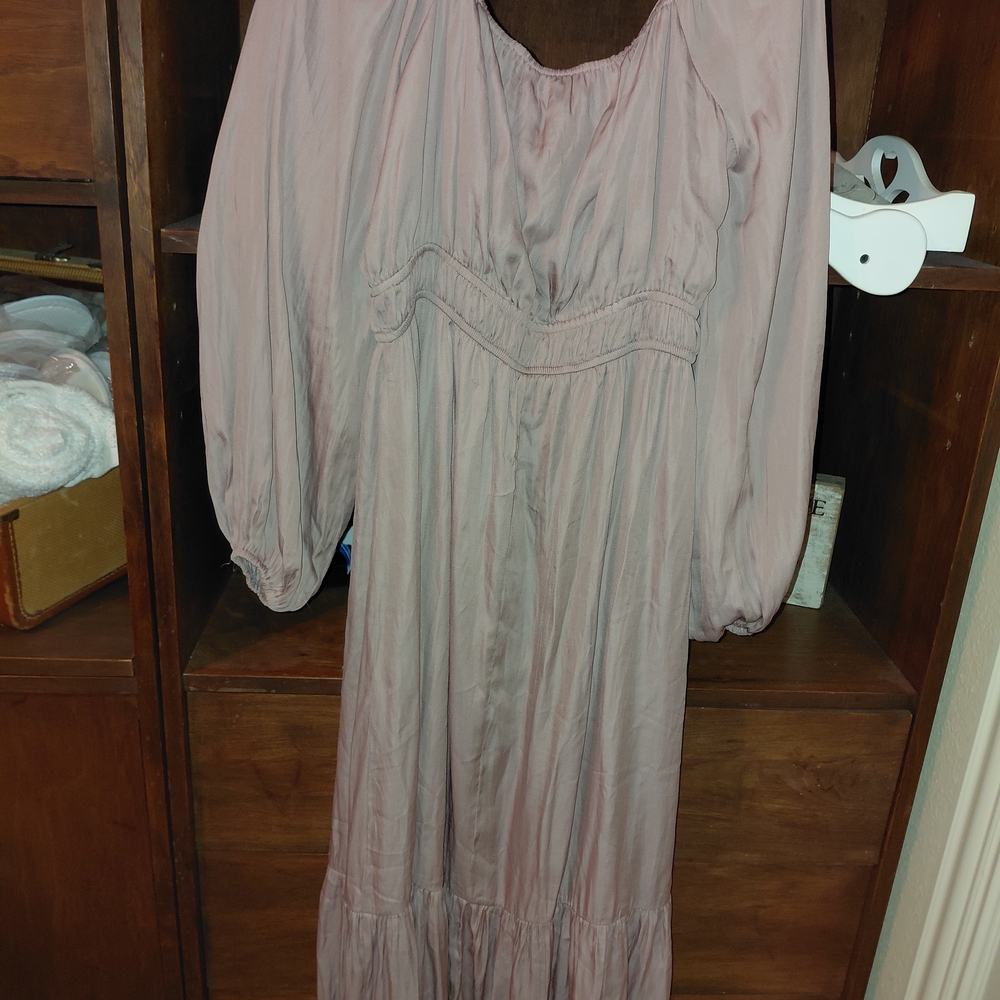Mittoshop Mauve Long Bellowed Sleeves, Lined Maxi Dress, 12"Ruffle, Lg - Picture 3 of 7